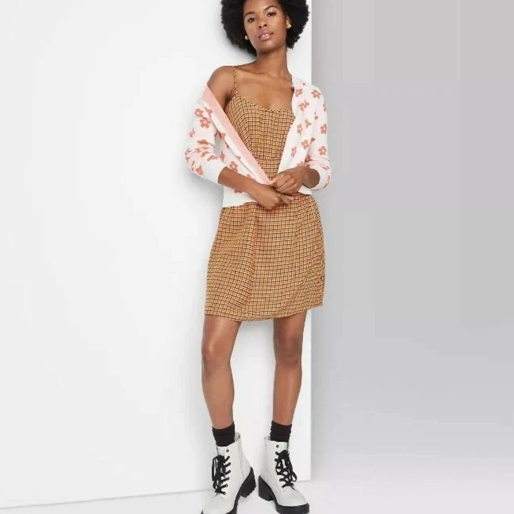 Wild Fable Brown Plaid Fall Goblincore 90s Style Slip Mini‎ Dress Plus Size 2X
